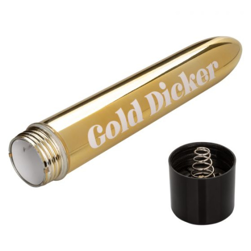Золотистый классический вибратор Naughty Bits Gold Dicker Personal Vibrator - 19 см. фото 6