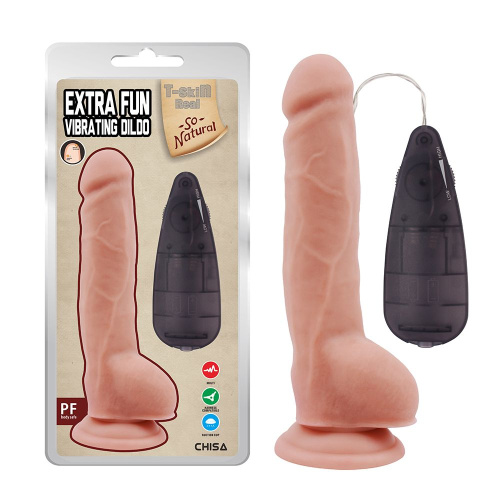 Телесный вибратор с мошонкой на присоске Extra Fun Vibrating Dildo - 23,5 см. фото 2