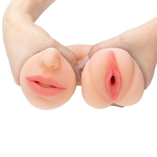 Телесный двусторонний мастурбатор «Жужа» - вагина и ротик фото 5