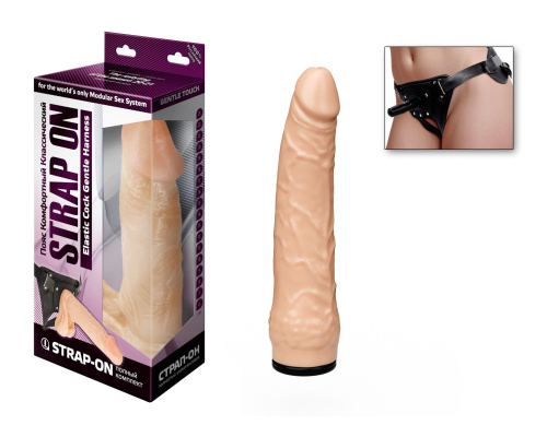 Страпон телесного цвета на регулируемых ремешках - 19 см.