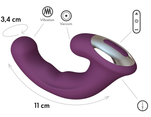 Фиолетовый вибратор Phoenix с вакуумной стимуляцией клитора - 18 см. фото 2