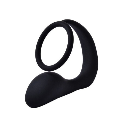Черное эрекционное кольцо с анальной пробкой «Оки-Чпоки» фото 3