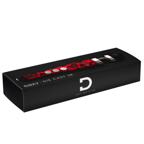 Красный беспроводной wand-вибратор Doxy Die Cast 3R с принтом в виде роз на рукояти - 28 см. фото 3