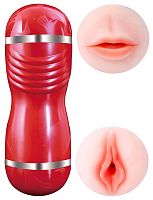Двусторонний мастурбатор в колбе Cleo - вагина и ротик