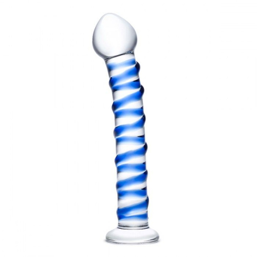 Стеклянный фаллоимитатор с голубой внешней спиралью - 18,5 см. фото 3