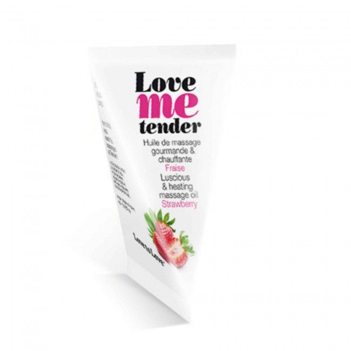 Съедобное согревающее массажное масло Love Me Tender Strawberry с ароматом клубники - 10 мл. фото 3