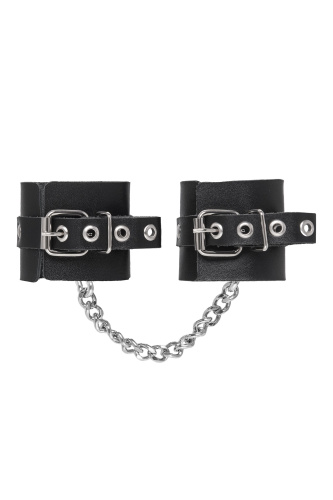 Черные наручники из толстой натуральной кожи с люверсами фото 4 Черные наручники из толстой натуральной кожи с люверсами фото 4