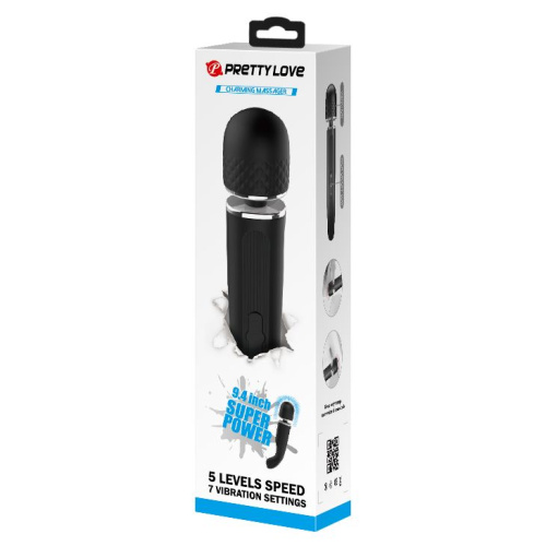 Черный мощный жезловый вибратор с изогнутой ручкой Charming Massager - 24 см. фото 10