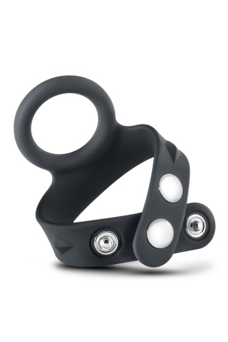 Черное эрекционное кольцо с подхватом мошонки на кнопках VS6 фото 3