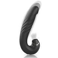 Черный вагинально-клиторальный вибратор с режимом всасывания - 18 см.