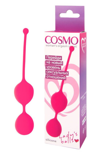 Розовые двойные вагинальные шарики Cosmo с хвостиком для извлечения фото 2