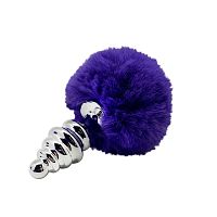 Анальная пробка Metal Anal Fluffly Twist Plug S с фиолетовым хвостиком