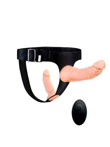 Женский страпон с 2 насадками, вибрацией и пультом ДУ фото 3 Женский страпон с 2 насадками, вибрацией и пультом ДУ фото 3