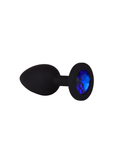 Чёрная анальная втулка с синим кристаллом - 7,3 см. фото 5