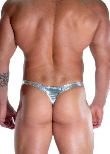 Серебристые блестящие трусы-тонги фото 2 Серебристые блестящие трусы-тонги фото 2