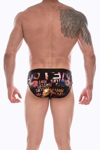 Черные трусы-брифы с блестящим принтом в виде надписей и губ фото 3