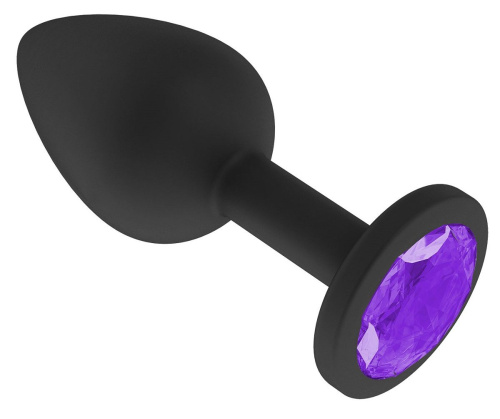 Чёрная анальная втулка с фиолетовым кристаллом - 7,3 см. фото 2
