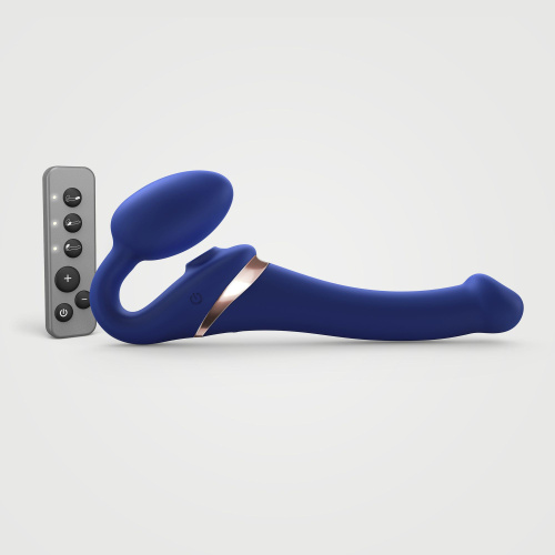 Синий безремневой страпон Multi Orgasm Size S с клиторальной стимуляцией фото 5