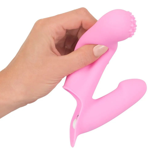 Нежно-розовая двойная вибронасадка на палец Vibrating Finger Extension - 17 см. фото 6