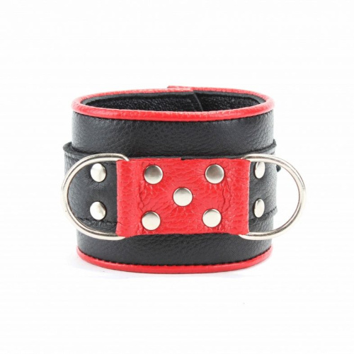 Широкие черные наручники с красным декором фото 4