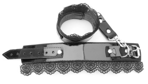 Изысканные чёрные наручники с кружевом фото 3