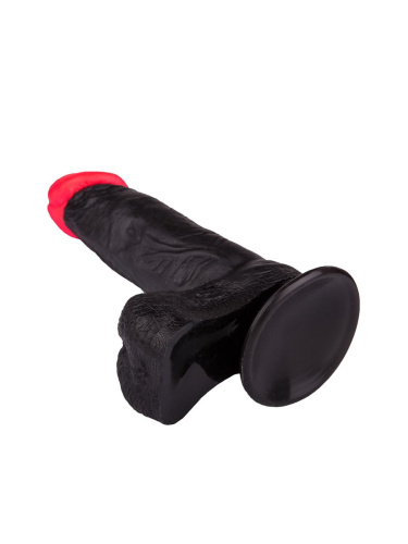 Чёрный фаллоимитатор с красной головкой - 18,5 см. фото 4