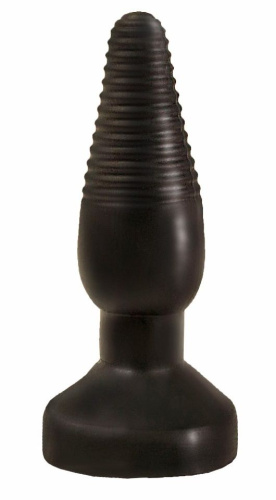Чёрный анальный плаг с ребристой поверхностью - 14 см. Чёрный анальный плаг с ребристой поверхностью - 14 см.