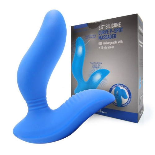 Синий вибромассажер простаты 3,5’’ Curve P-spot Massager - 12 см. фото 2