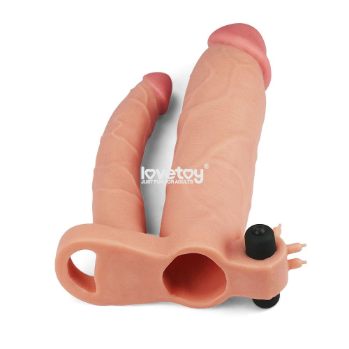 Телесная насадка-удлинитель на пенис с анальным стимулятором и вибрацией фото 2