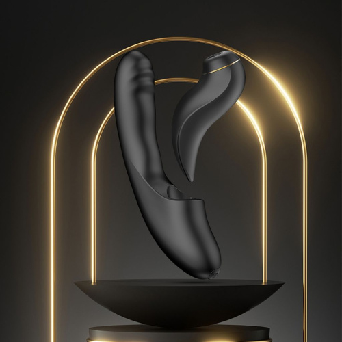 Черный вибратор с возвратно-поступательными движениями и вакуумом Fatima - 19,2 см. фото 6