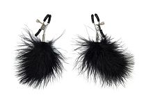 Зажимы на соски с черным пухом Euphoric