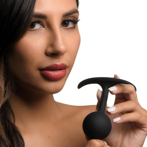Черная анальная пробка с утяжелением Premium Silicone 3.9  Weighted Round Plug - 9,9 см. фото 3