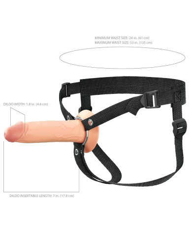 Телесный полый страпон на черных ремнях Hollow Silicone Strap-on - 17,8 см. фото 5