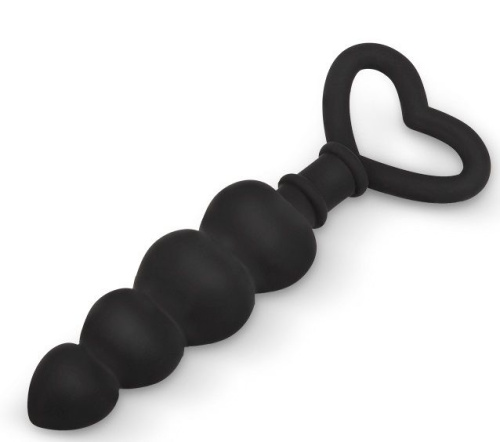 Черная рельефная анальная цепочка с ручкой-сердечком - 15 см. фото 2