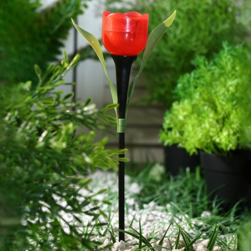 Садовый светильник на солнечной батарее «Тюльпан красный» фото 4