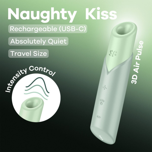 Зеленый вакуумный стимулятор Naughty Kiss фото 6