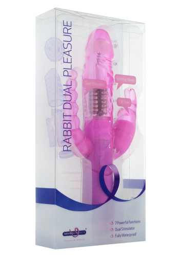 Розовый вибратор RABBIT DUAL PLEASURE с клиторальным и анальным стимуляторами - 22 см. фото 2