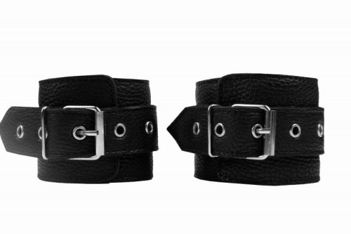 Черные наручники с фиксацией на двух карабинах фото 5
