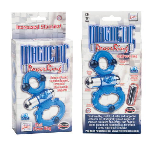 Синее эрекционное виброкольцо с петлей под мошонку Magnetic Power фото 6