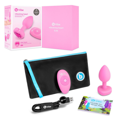 Розовый анальный плаг с кристаллом-сердцем Vibrating Heart Shape Jewel Plug S-M фото 2