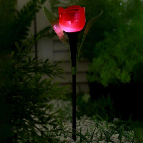 Садовый светильник на солнечной батарее «Тюльпан красный» фото 3