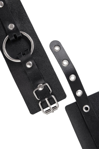 Черные оковы из толстой кожи с люверсами фото 6