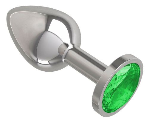 Серебристая анальная втулка с зеленым кристаллом - 7 см. фото 2