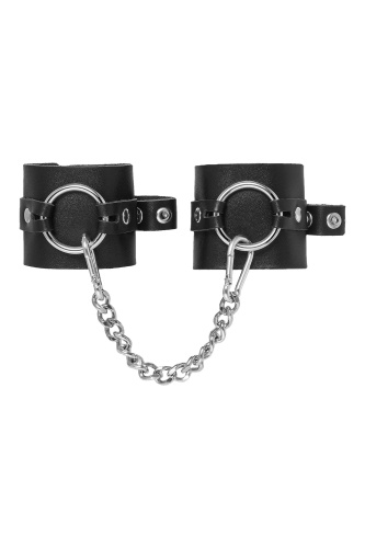 Черные наручники из толстой натуральной кожи с люверсами фото 3 Черные наручники из толстой натуральной кожи с люверсами фото 3