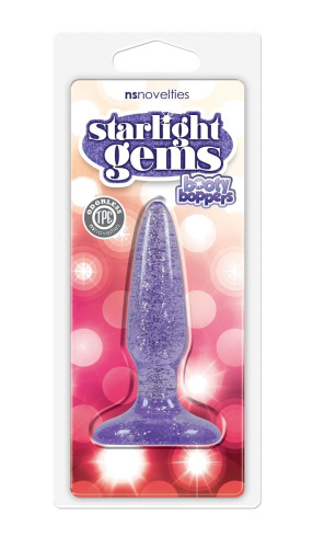 Фиолетовая анальная пробка с блёстками Booty Boppers Mini - 8,1 см. фото 2