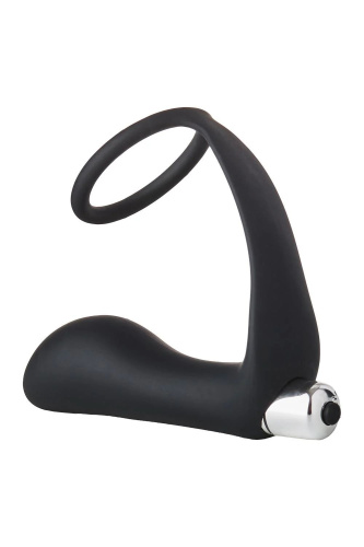 Черное эрекционное кольцо с вибропробкой Vibrating Anal Plug With Cockring фото 2