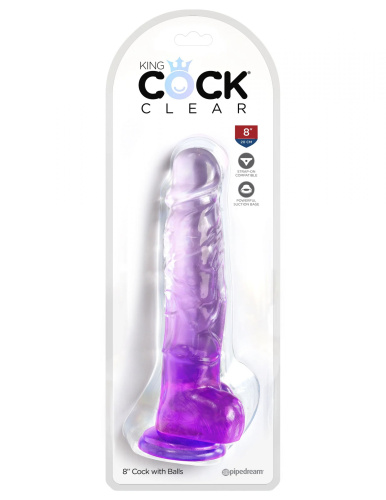 Фиолетовый фаллоимитатор с мошонкой на присоске 8’’ Cock with Balls - 22,2 см. фото 2