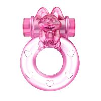 Розовое эрекционное виброкольцо с зайчиком