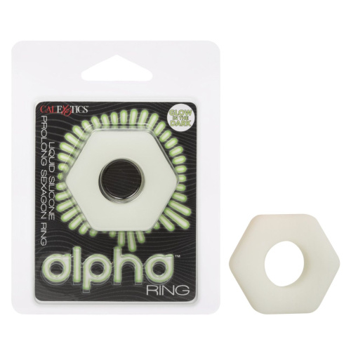 Белое люминесцентное эрекционное кольцо Glow-In-The-Dark Liquid Silicone Prolong Sexagon Ring фото 2