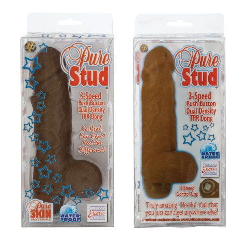 Вибромассажер коричневого цвета Pure Stud - 16 см. фото 3